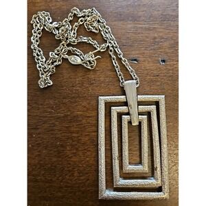 Vintage Sarah Coventry Large Gold Tone Chunky Modernist Rectangle Necklace 24"